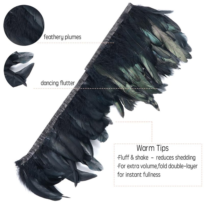 Shekyeon 2yards Rooster Feather Fringe Trim for Costume Decoration (Black) - Image 3